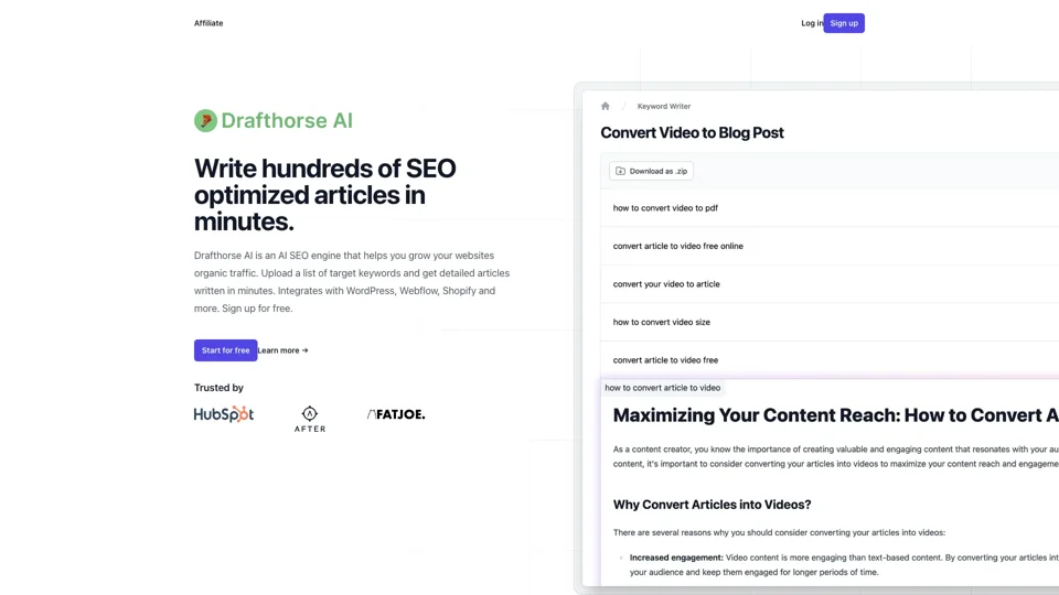 Drafthorse AI: Write hundreds of SEO optimized articles in minutes
