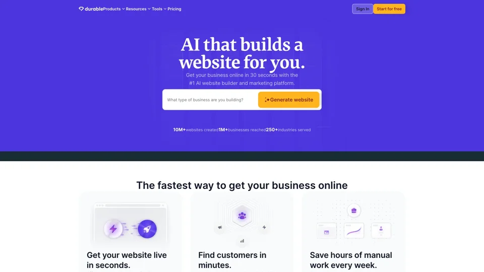 Durable AI Website Builder and Small Business Software