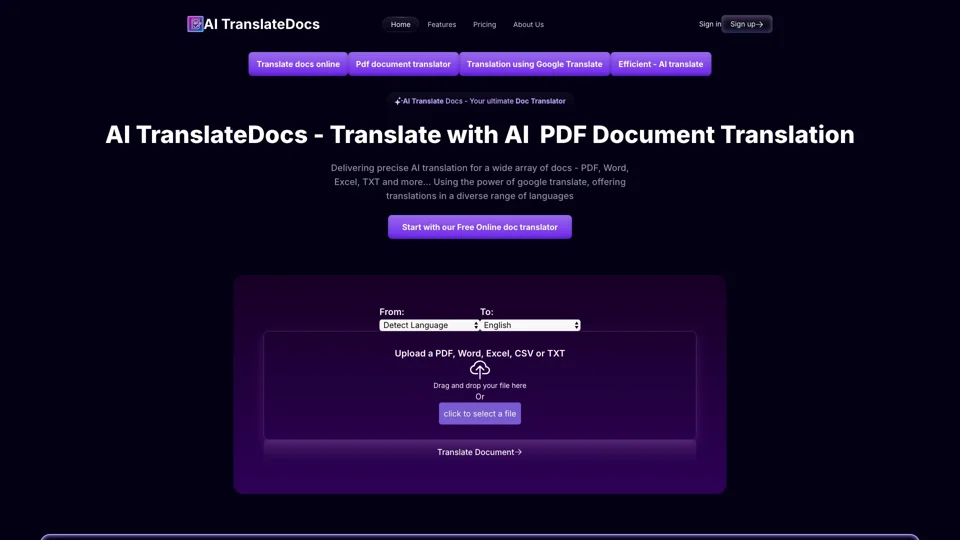 AI TranslateDocs - Translate Documents Online with AI