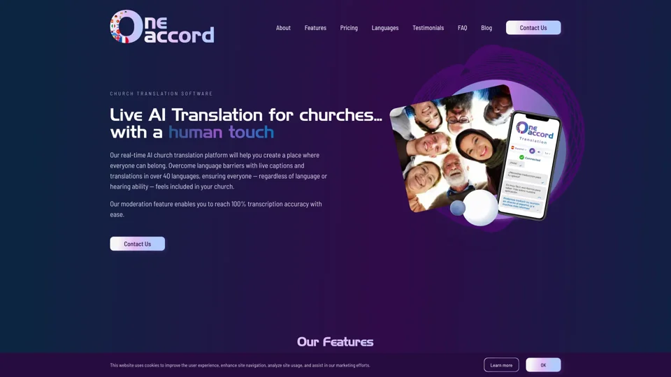 OneAccord - Live AI Church Translation (40+ languages)