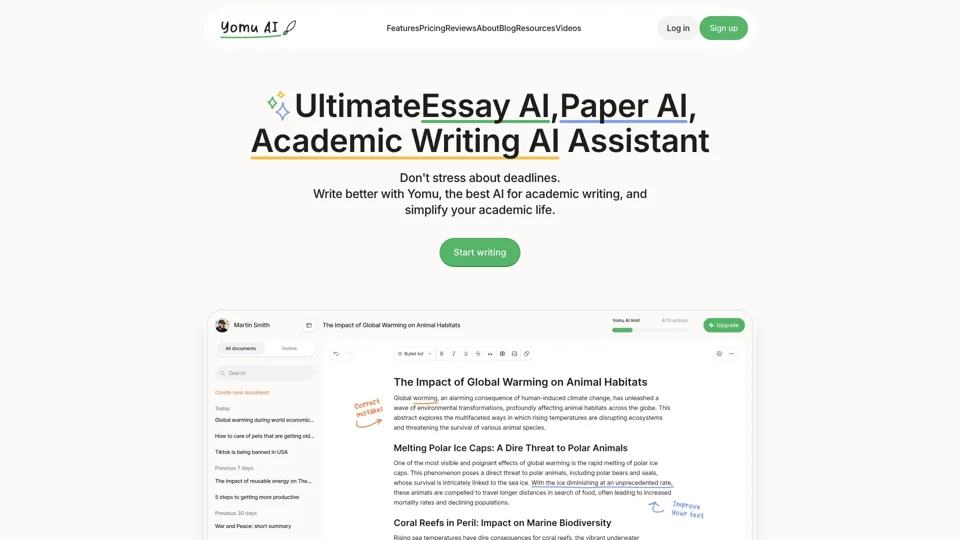 Yomu AI | Write papers and essays with AI