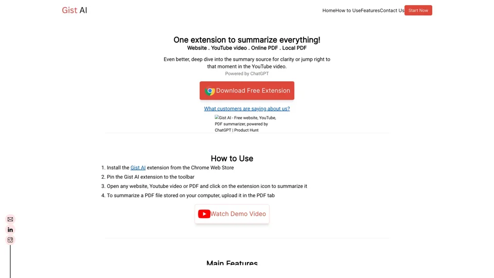 Gist AI - Free Web,YouTube,PDF Summarizer. Powered by ChatGPT.