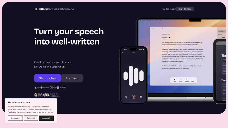 Letterly · AI speech to clear text mobile app