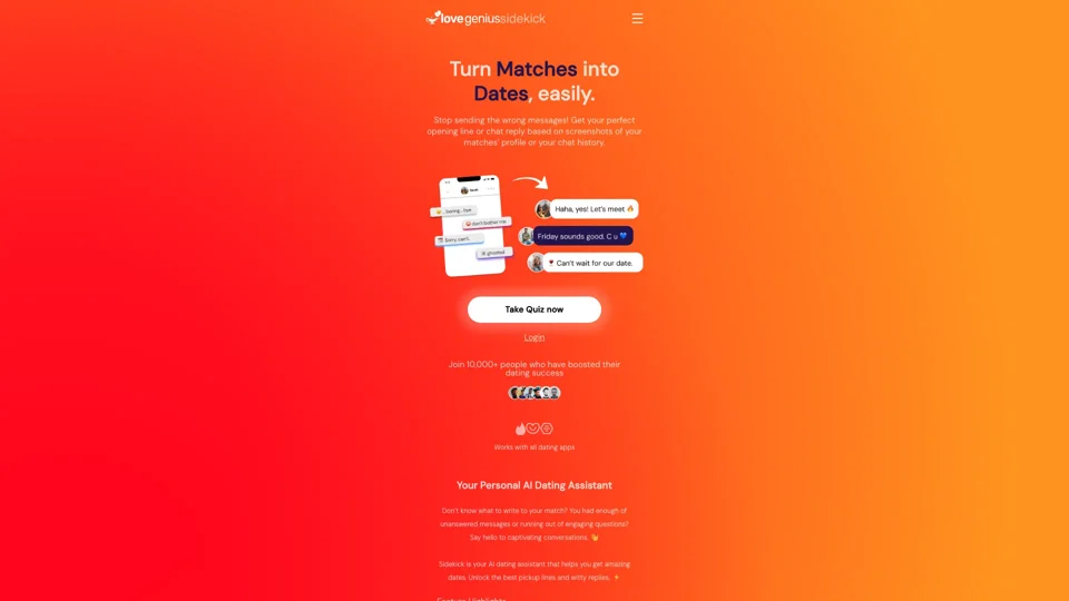 LoveGenius Sidekick - Best pickup lines and profile with AI