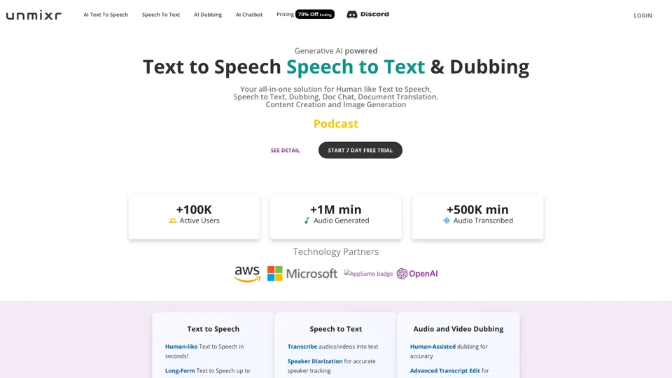 Realistic AI Text-to-Speech, Doc Translation, Multi-model chatbot, Dubbing, AI Image Generator and Copywriting