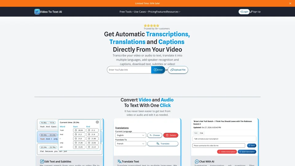 VideoToTextAI - Transcriptions, ChatGPT for Your Video and Audio | VideoToTextAI