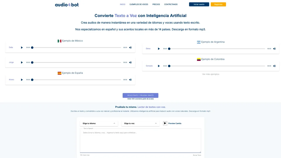 Generador de texto a voz con AI. Lector de texto y descarga a mp3