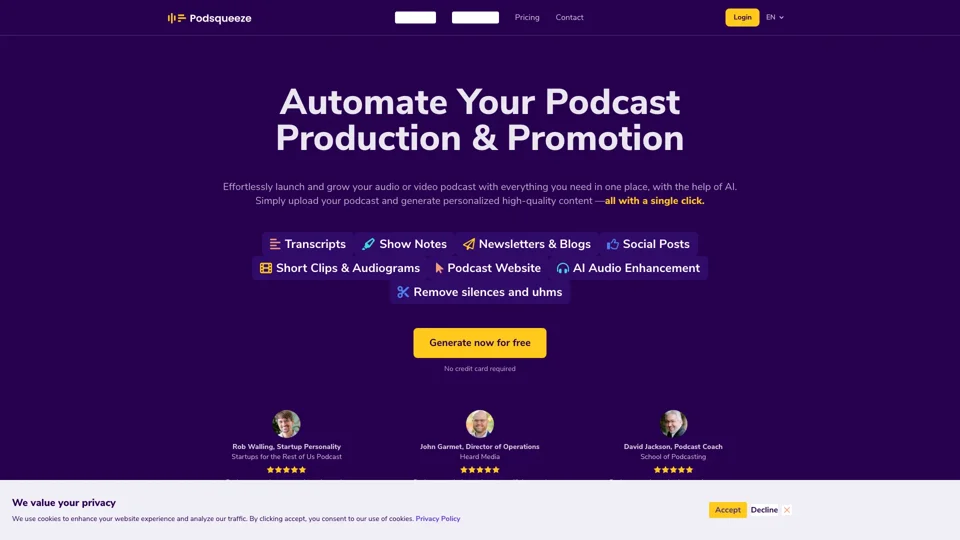 AI Podcast Show Notes, Transcript, Summaries and Clips Generator.