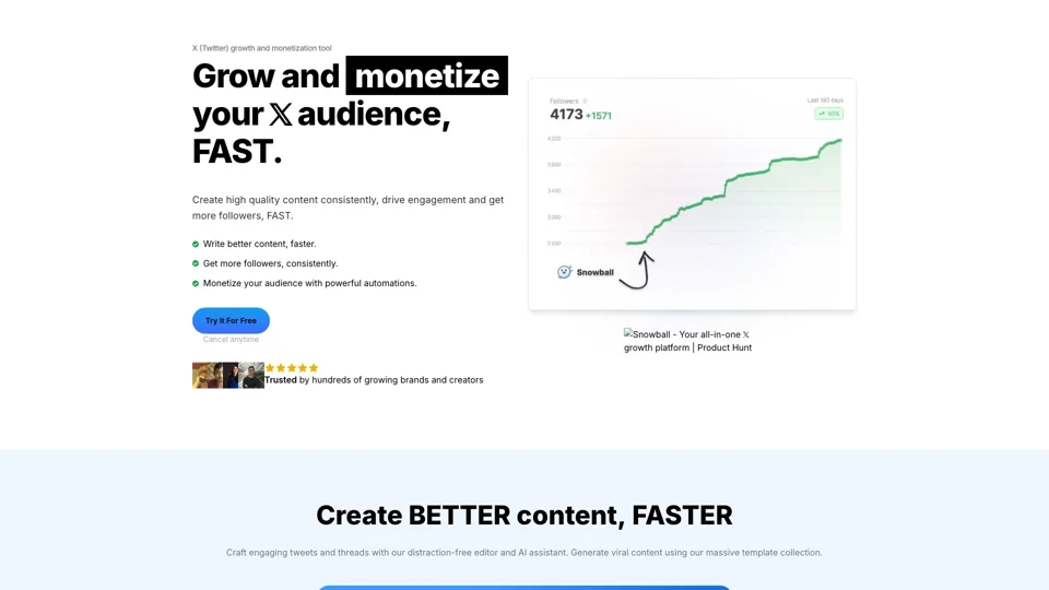 Snowball | Get more Twitter followers - Create viral tweets and threads, schedule and become a top brand or creator